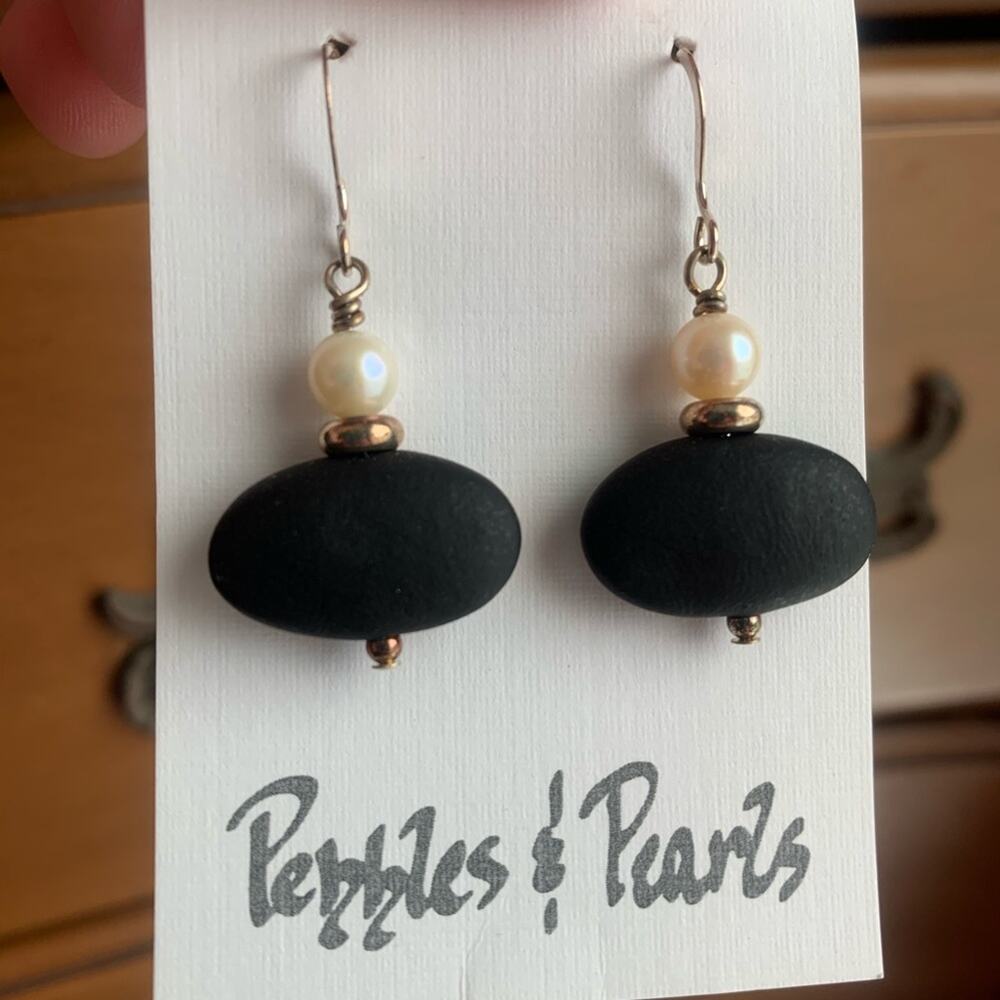 Pebble and pearls handcrafted Dangle earrings